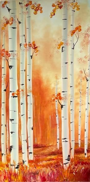 Oil painting aspens in fall