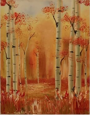 Oil painting aspens in fall