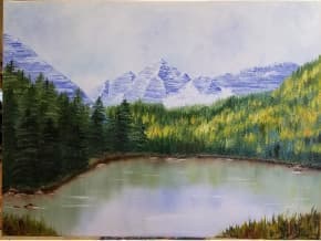 Oil painting Maroon Bells Mountains