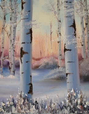 Oil painting aspens in winter